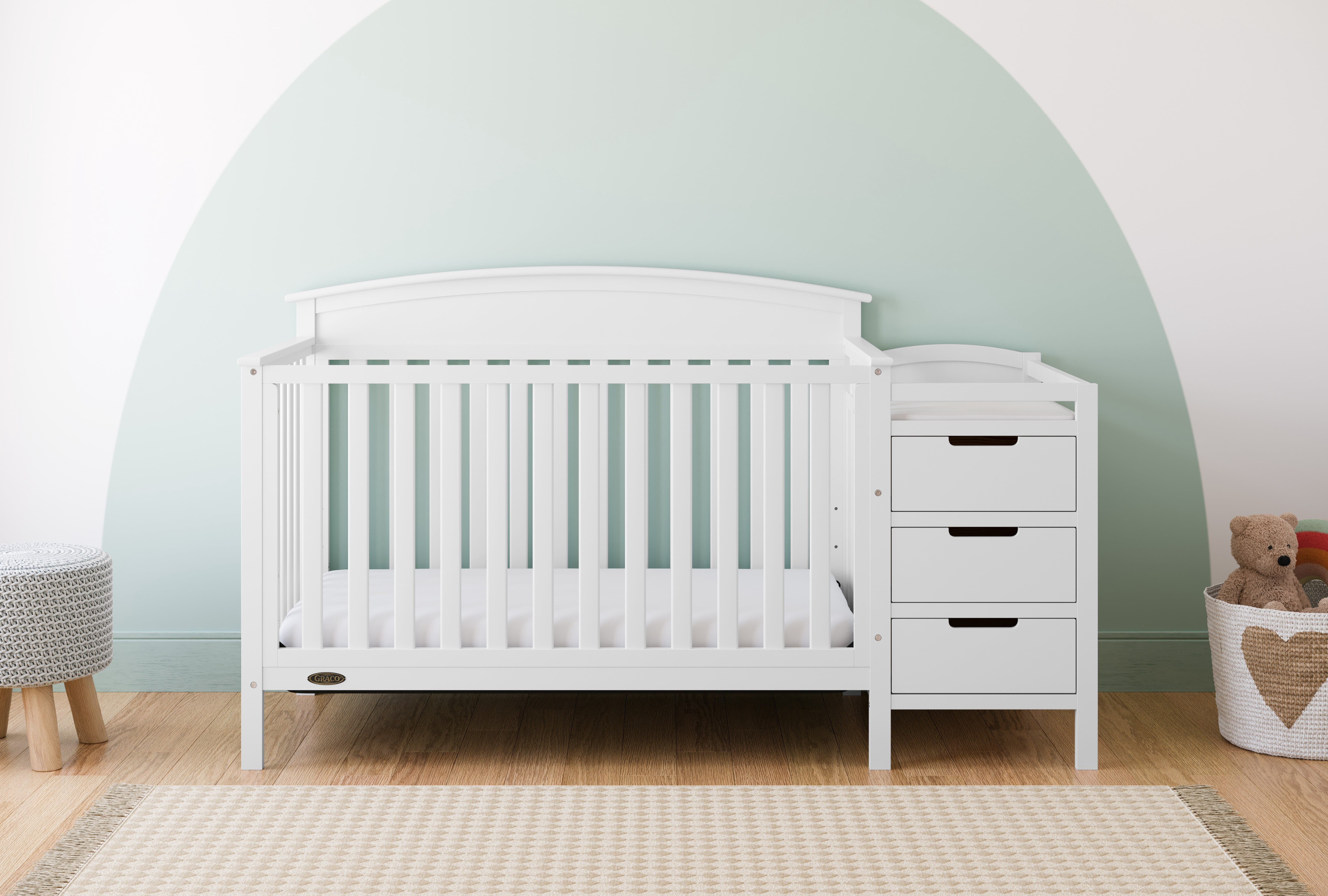 Graco Benton 4-in-1 Convertible Crib and Changer and Premium Crib & Toddler Mattress Bundle, White