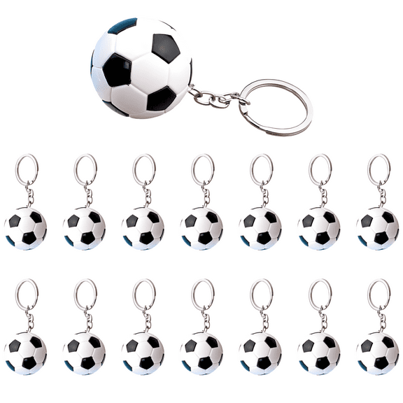 15 Pcs Soccer Ball Keychain, Mini Football Key Chain for Party Favors, Classic Black and White, 1.5 in / 3.7 cm, Sturdy 1.2 in / 3 cmRing, School Prizes, Goodie Bags, Sports Lovers Gifts