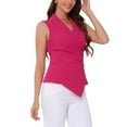 thumbnail image 4 of INSPIRAR CHIC Blusa Asimétrica Sin Mangas con Solapa en V para Mujeres, Color Rosa Fucsia, 4 of 6
