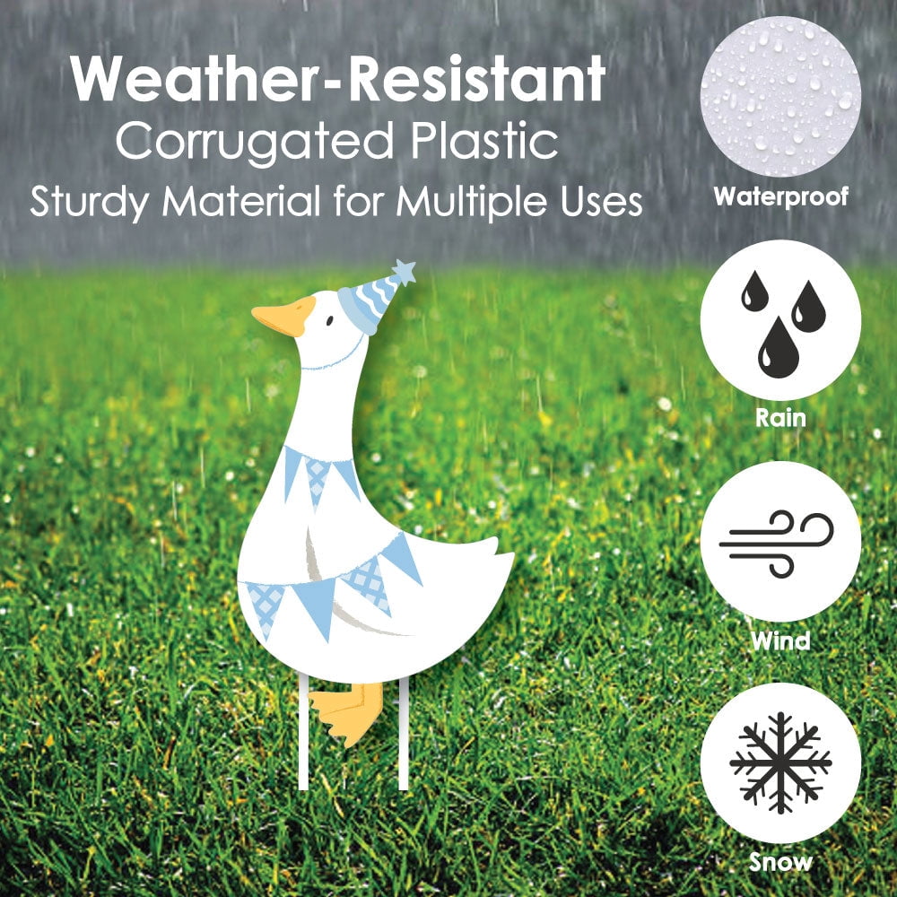 Big Dot of Happiness One Silly Goose Blue Outdoor Decorations, Boy 1st Birthday Party Lawn Ornaments, Goose-Themed Yard Signs with Stakes - 10 Piece Set