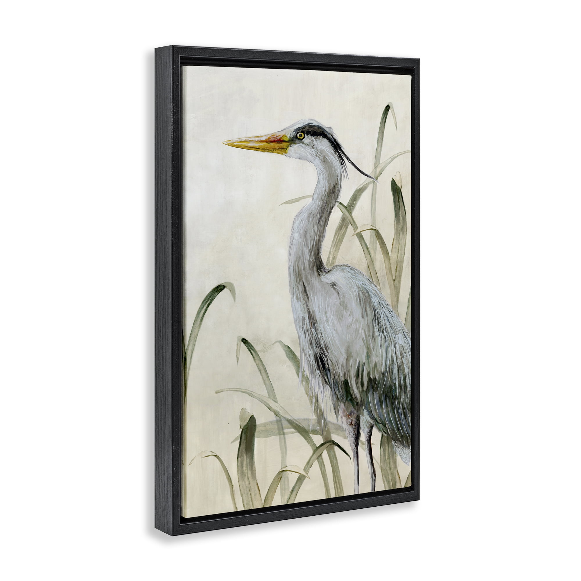 Stupell Industries Heron with Traditional Grasses Animals Painting Black Floater Framed Canvas Art Print Wall Art, 21 x 31