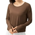thumbnail image 2 of HVOBTTY Women's Long Sleeved T Shirt, Fall and Winter Tops for Women, Women's Casual Solid Color Crew Neck Sports Sun Protection Lightweight Everyday Wear Top Brown, Brown A, 2 of 4