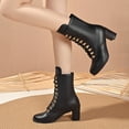 thumbnail image 4 of Lovzfmll Chelsea Boots Women, Plus Size Motorcycle Ankle Chunky Heel, Mid Heel Round Toe Military Leather Boots Casual Fall Black Boots, 4 of 9
