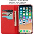 thumbnail image 4 of iPhone Xs Genuine Cowhide Leather Wallet Case,Headset Winder,Flip Folio Magnetic Closure,Card Holder Slots,Kickstand,Cash Pockets Wrist Strap Cover Case for iPhone X,5.8",Red, 4 of 17