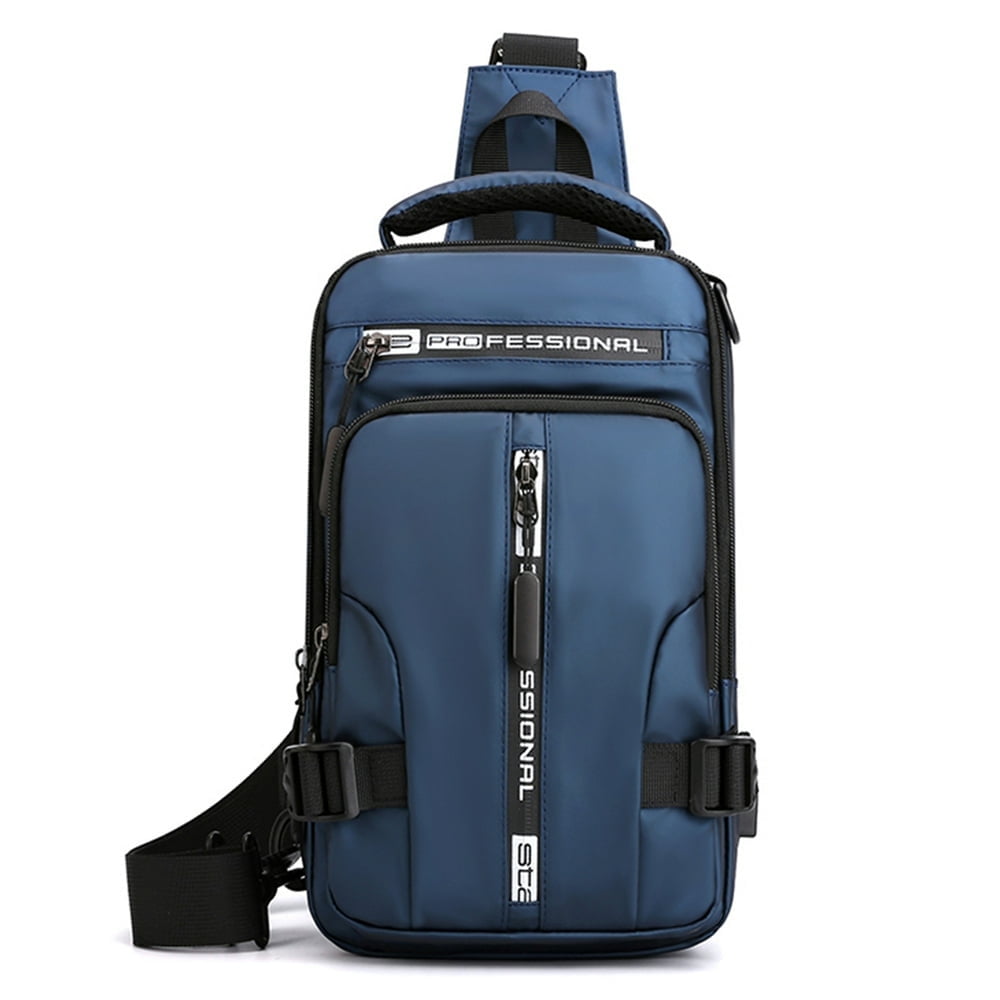 MesaSe Chest Bag Multi pocket Male Shoulder Backpack with USB Charging Port Blue