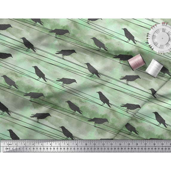 Soimoi Green Rayon Fabric Crow Bird Fabric Prints By Yard 42 Inch Wide