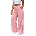 thumbnail image 3 of JIAYUE Women's Pants Casual Solid Color Drawstring With Pockets Button Design And Side Slit Long Sweatpants For Daily Relaxed Fit Lightweight Breathable Wear, 3 of 9