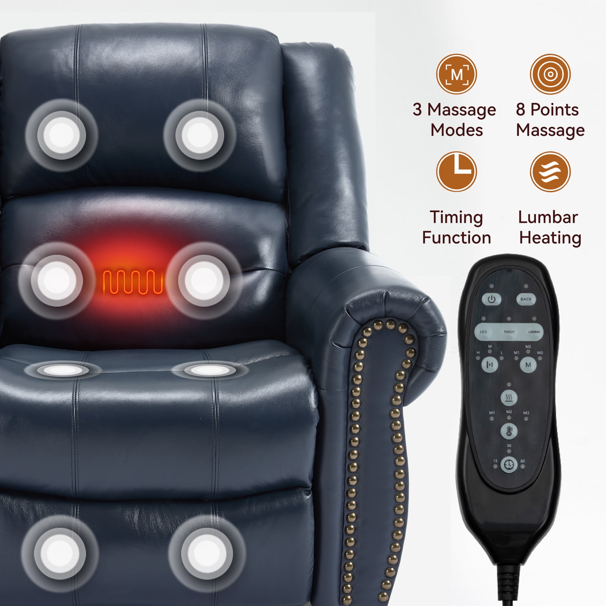 LEGAHOME Genuine Leather Power Lift Recliner Chair, Electric Infinite Position Lift Chair for Elderly with Heated and Massage, Reclining Sofa with USB Charging Port and Dual Motor, Blue