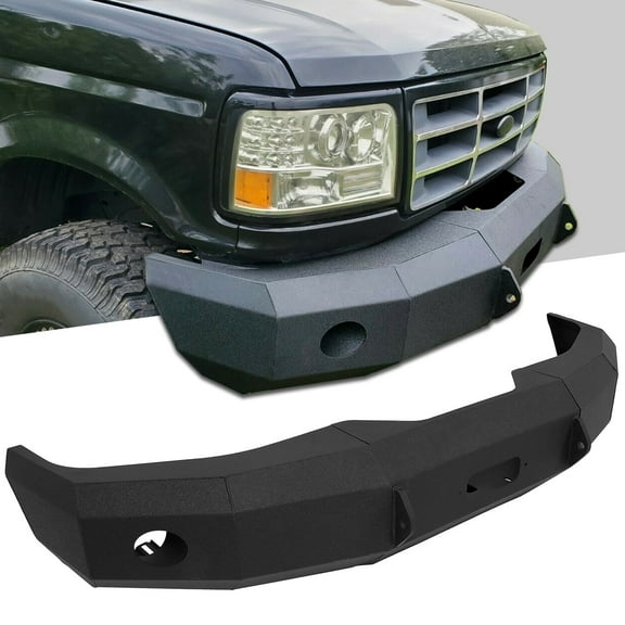 Kojem Front Bumper, Fit for 1992-1996 Ford F150 F250 F350, Powder Coated Steel (You will receive two packages!!!