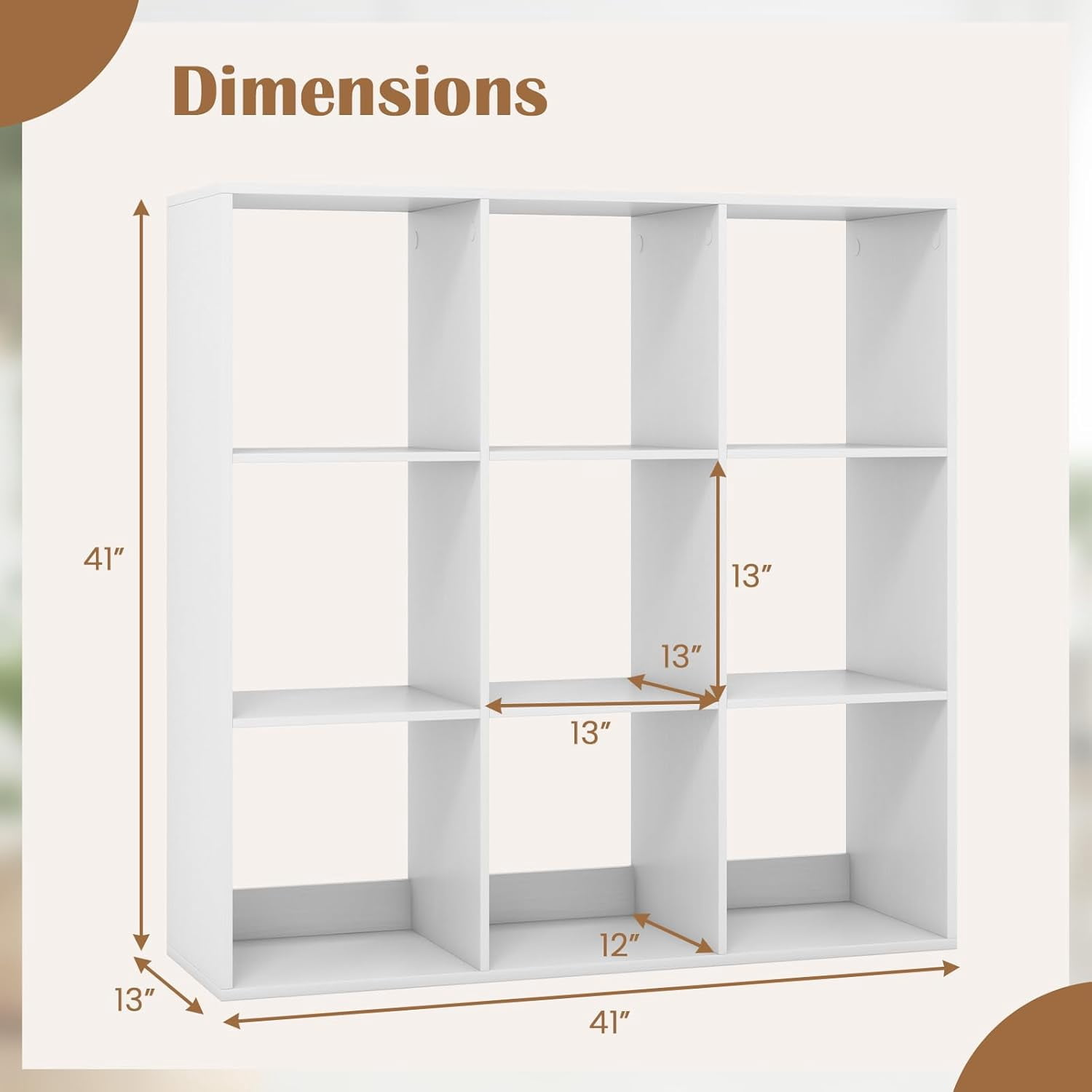 XiangJi 9-Cube Bookcase, 4-Tier Bookshelf with Open Compartments, Freestanding Cube Storage Organizer with Anti-Toppling Kits, Modern Display Shelf for Living Room, Study, Office, White (1,9-Cube)