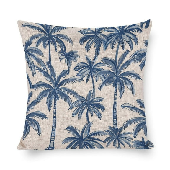 Farmhouse Decorative Throw Pillow Coves Cushion Case Decoration Navy Blue Palm Tree Cushion Pillow Cover Indigo Blue Palm Tree Throw Pillow Cover Couch Pillows for Iiving Room 16"x16"