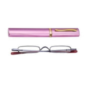 ZUVGEES Easy Carry Mini Compact Slim Reading GlassesLightweight Portable Readers with w/Pen Clip Tube Case (Purple, 2.25)