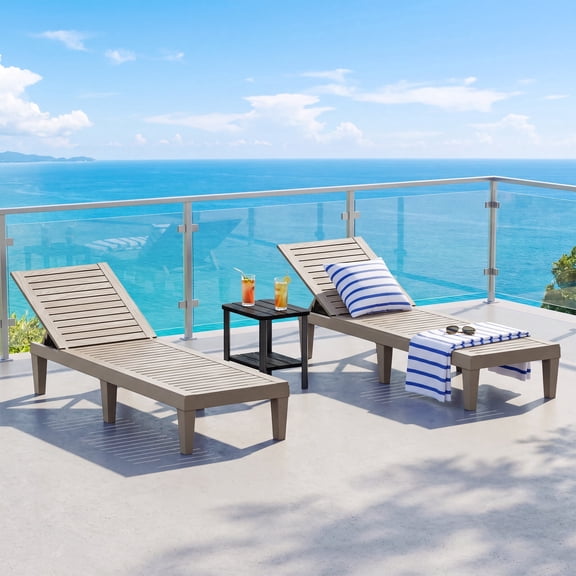 Bifanuo Outdoor Chaise Lounge Chairs Set of 2, All Weather Patio Pool Lounge Chairs with 5 Positions Backrest, Gray