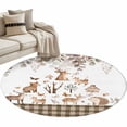 thumbnail image 2 of 4ft Washable Round Rug, Forest Animal Non-Slip Circle Area Rug for Living Room Bedroom, Brown Deer Bear Hedgehog Bird Butterfly Eucalyptus Leaves Plaid Indoor Floor Mat for Home Decor, 2 of 9