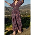 thumbnail image 3 of Faithtur Robe Bohème Florale pour Femmes Été Manches Mi-Longues Col en V Taille Froncée Robe Longue Fluide, 3 of 9