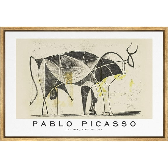 AVOI Canvas Print Wall Art The Bull, State VII by Pablo Picasso Historic Cultural Illustrations Fine Art Traditional Colorful Retro for Living Room, Bedroom Frame: 18x12in