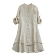 thumbnail image 2 of Dyfzdhu Cotton Linen Shirts for Women Casual Loose Soild Button Thin Long Sleeve Shirt Blouse Tops Beige, 2 of 3