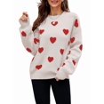 thumbnail image 2 of Women'S Fall Winter Mock Neck Long Sleeve Cute Heart Pattern Loose Knit Pullover Sweaters Color M, 2 of 8