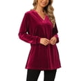 thumbnail image 4 of INSPIRE CHIC Women's Velvet Top V Neck Long Sleeve Casual Loose Fit Blouse T-Shirt L Red, 4 of 5