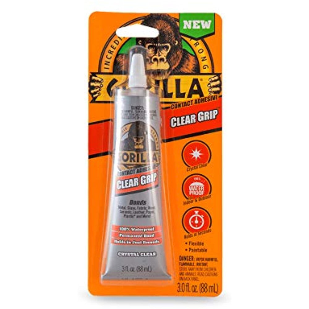 Gorilla Clear Grip Contact Adhesive, Waterproof, 3 Ounce, Clear, (Pack