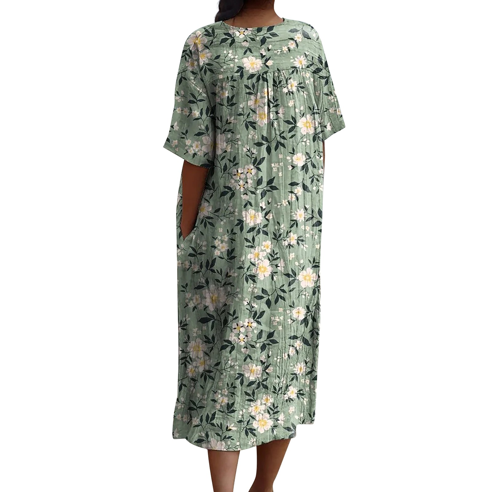 XVJRHAK Women's Vintage Floral Art Print Casual Flowing Dress With Pockets V Neck Dress (Mint Green,S)