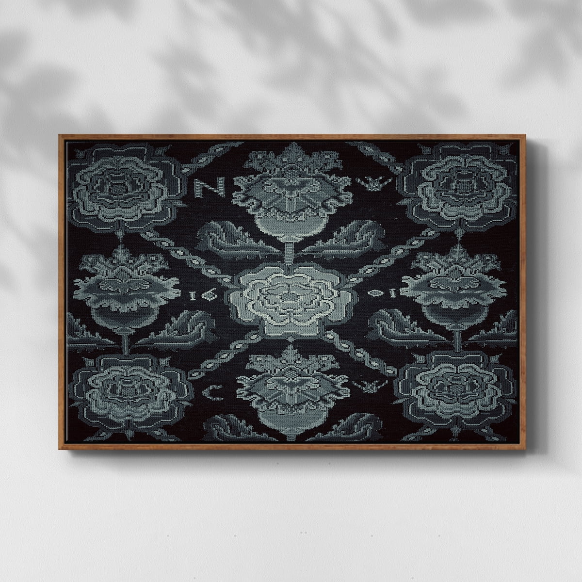 Vintage Abstract Print-LIV Framed in Walnut Wood Gallery Wrapped Canvas 17 in. x 25 in.