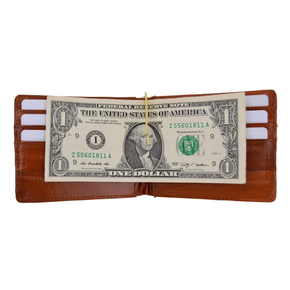 Eel Skin Soft Leather Bifold Wallet with Center Money Clip E 717