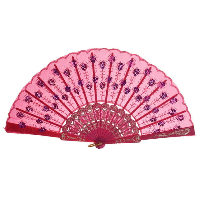 2pcs 10 colores Vintage Bordado de mano Bordado Ventilador plegable con lentejuelas Danza Suministros de boda Decoración del hogar