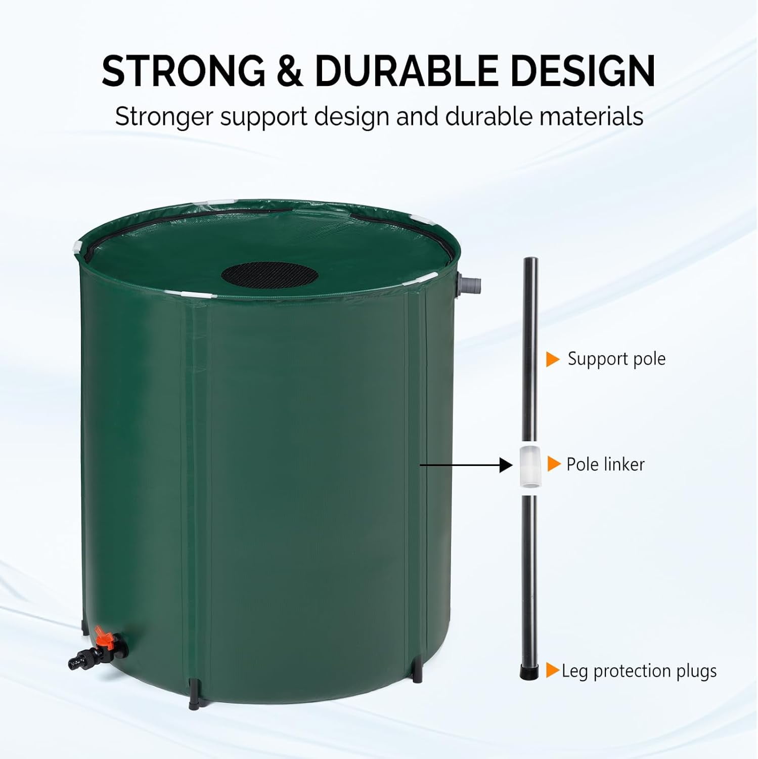 LINJH 50 Gallon Collapsible Rain Barrel, Portable Water Storage Tank, Rainwater Collection System Downspout, Water Catcher Container with Filter Spigot Overflow Kit