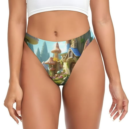 Sigee Cute Mushroom Town A for Women s G-String Panty  Low Rise  Soft Lace Perfect for Everyday Wear or Special Occasions-X-Large