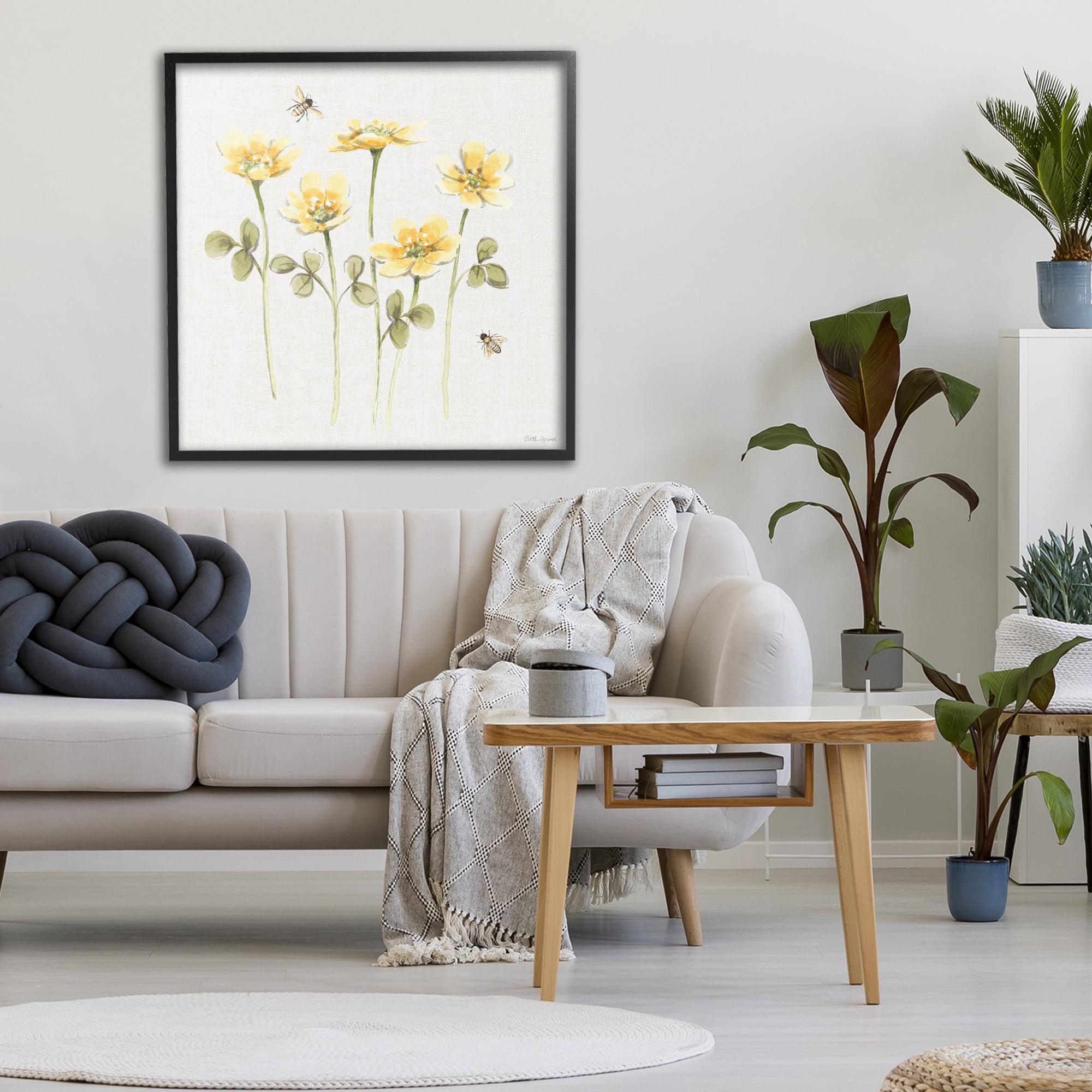 Stupell Industries Sweet Yellow Honey Flowers Black Framed Giclee Art, design by Beth Grove