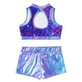 thumbnail image 6 of inhzoy Kids Big Girls 2PCs Gymnastic Dance Outfit Sets Shiny Metallic Crop Top with Shorts,Sizes 6-14 Purple Fish Scales 6, 6 of 7
