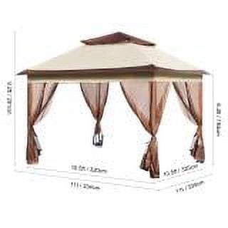 KFFKFF Patio Gazebo, 11 x 11 FT Pop up Gazebo Tent for 8-10 Person, with Mosquito Netting, Metal Frame, and PU Coated 250D Oxford Cloth, Outdoor Canopy Shelter