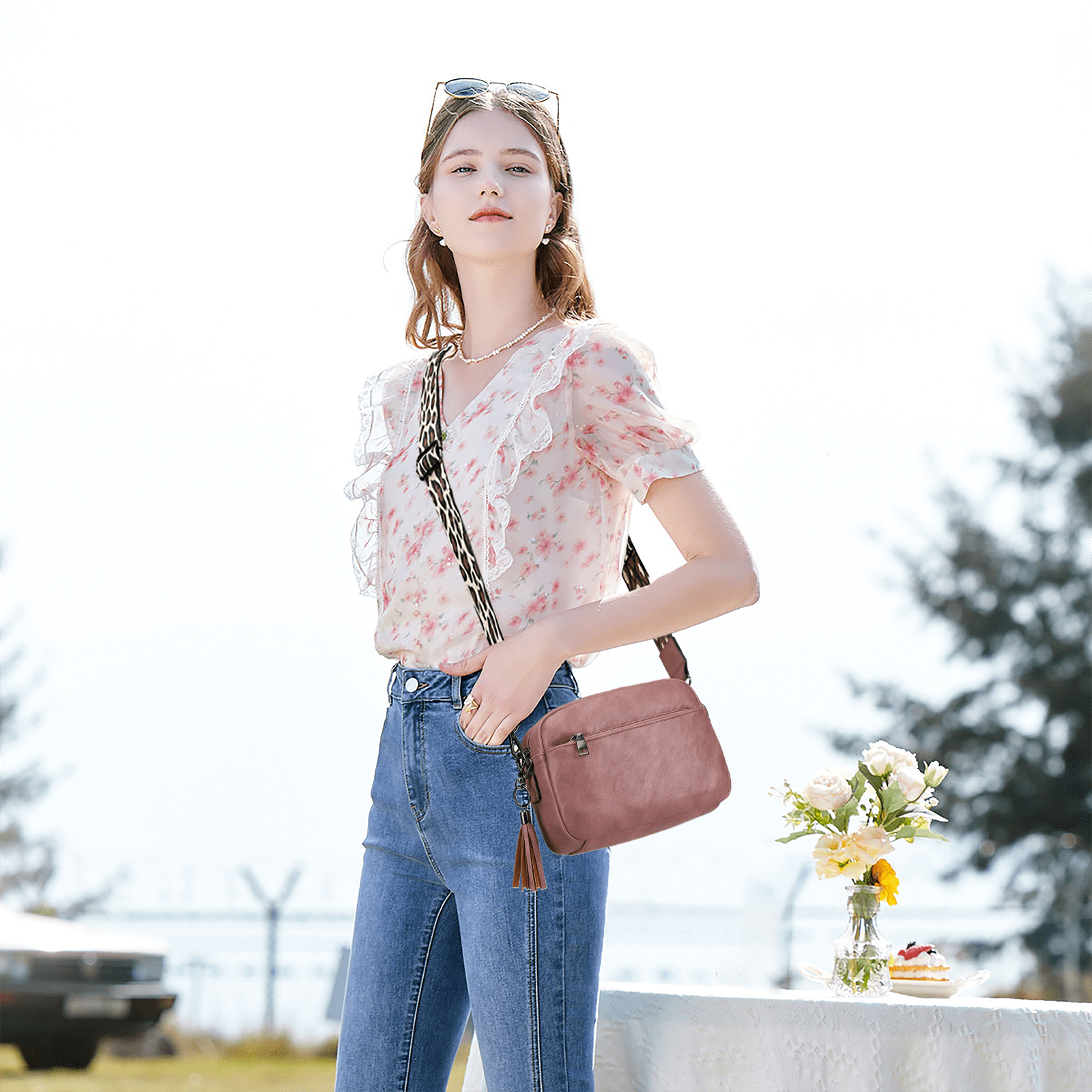 KL928 Soft Leather Crossbody Bag for Women Ladies Wide Strap Shoulder Bag Small Purses and Handbags