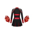 thumbnail image 2 of Doomiva Kids Girls Rhinestone Letter Print Long Sleeve Cheerleading Uniform Dance Dress with Pom Pom Carnival Dancewear Black&Red 12, 2 of 5