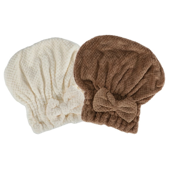 2pcs Hair Drying Towel Hair Towel Wrap for Women Bow Hair Drying Cap for Straight Short Hair Beige Brown