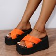 thumbnail image 2 of CAICJ98 Women Shoes Women's Rivet Rhinestone Pearl Flat Sandals Slip on Memory Foam Sandals Open Toe Slide Sandals,Orange, 2 of 3