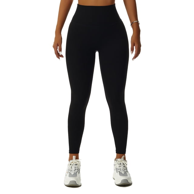 Pantalones de yoga adelgazantes Secado rápido Talle alto Control de barriga Leggings de mujer transpirables para gimnasio Negro 10/M