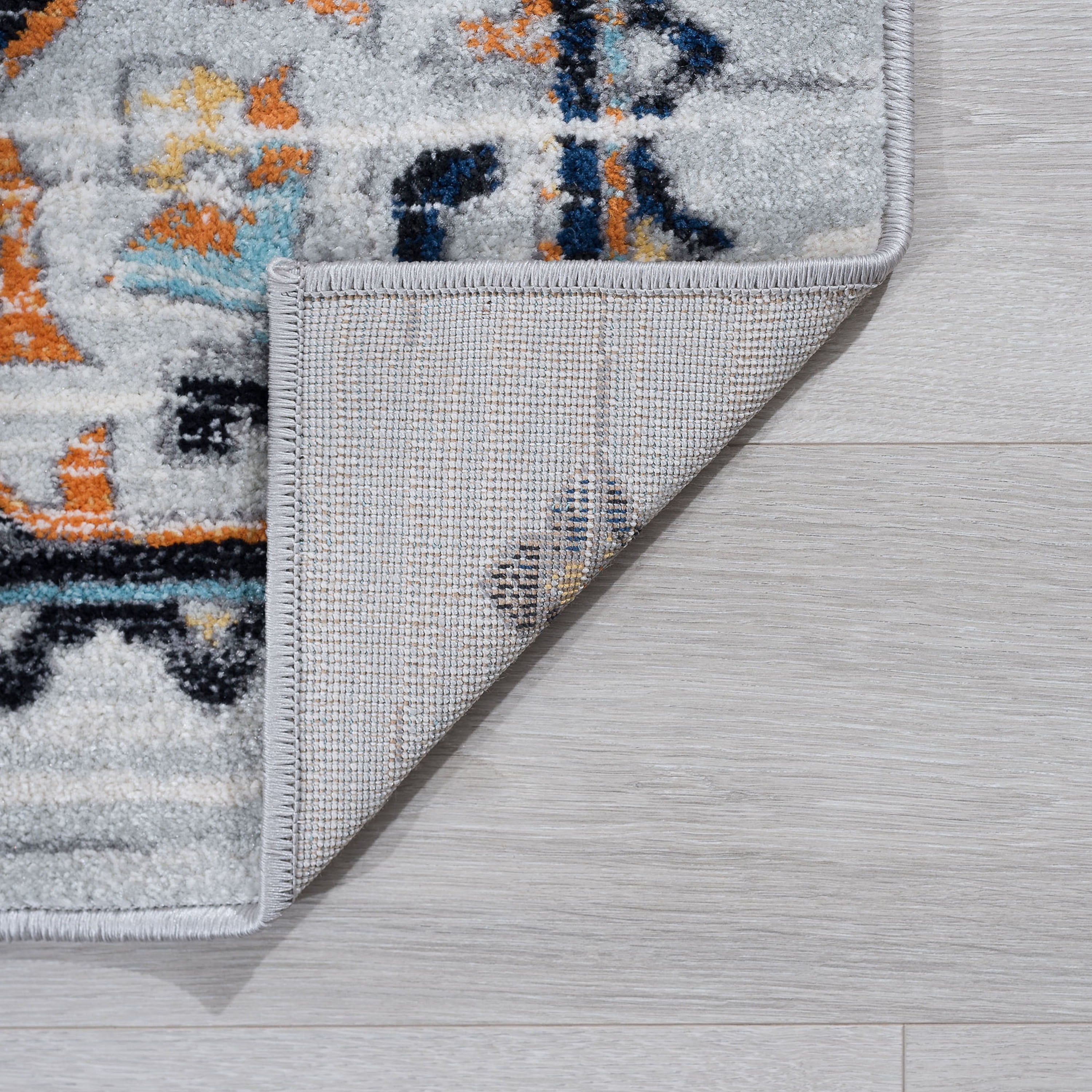 Transitional 9x12 Area Rug (8'9'' x 12'3'') Medallion Navy, Gray Living Room Easy to Clean