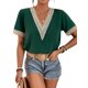 thumbnail image 4 of SAYOO Tops sueltos para mujer, manga corta, cuello en V, informal, fiesta, club, primavera, verano, patchwork SAYOO  Casual, 4 of 6