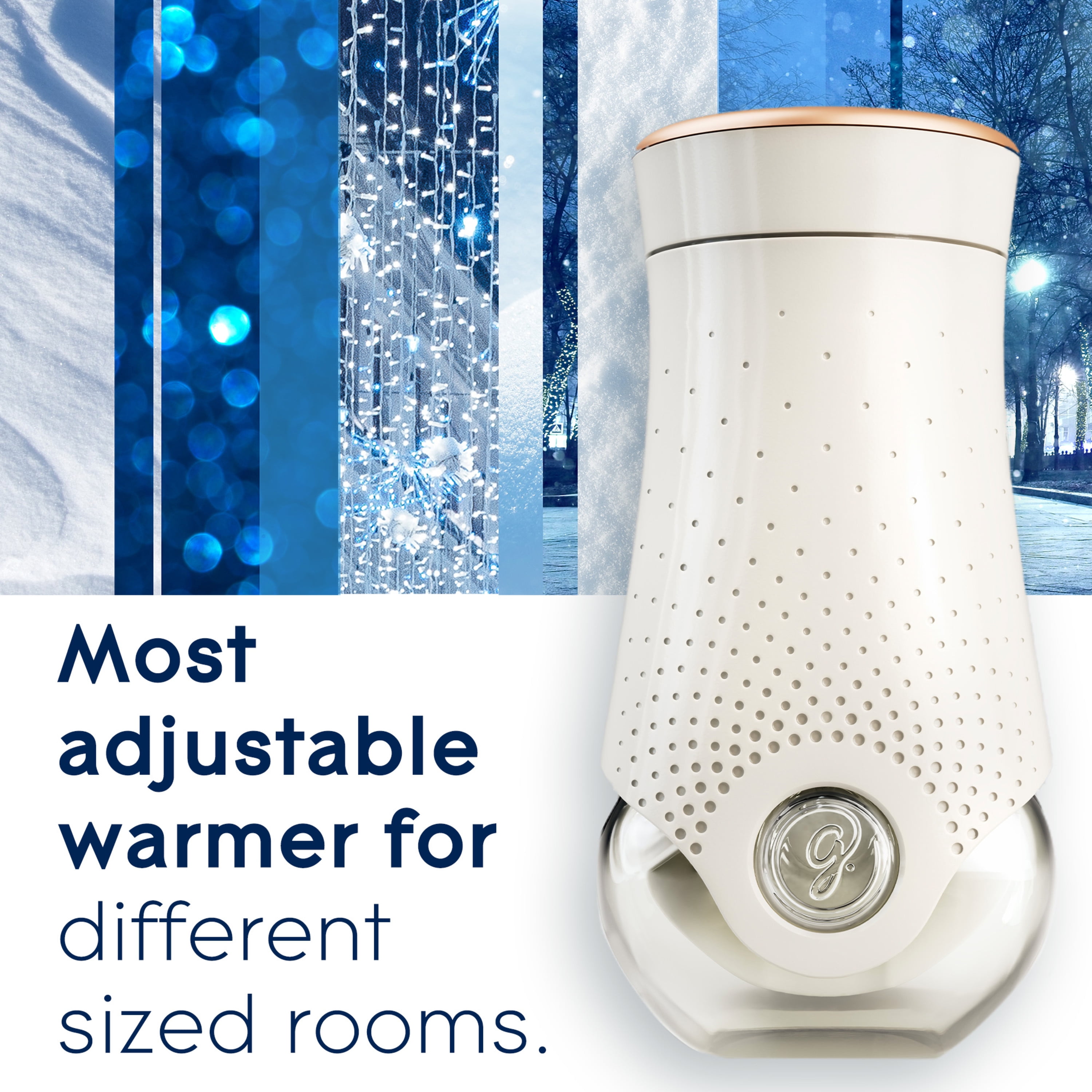 Glade PlugIns Air Freshener Kit, 1 Warmer + 2 Refills, Starlight & Snowflakes, Fragrance Infused with Essential Oils, 0.67 oz
