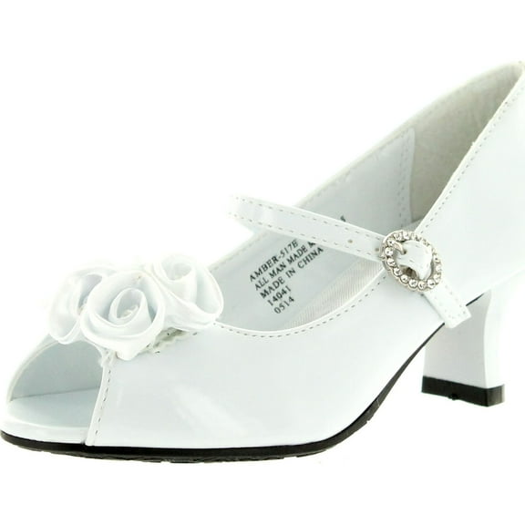 Little Angel Womens Amber-517E Fabric Chiffon Floral Decor Peep Toe Mary Jane Kitty Heel Pump