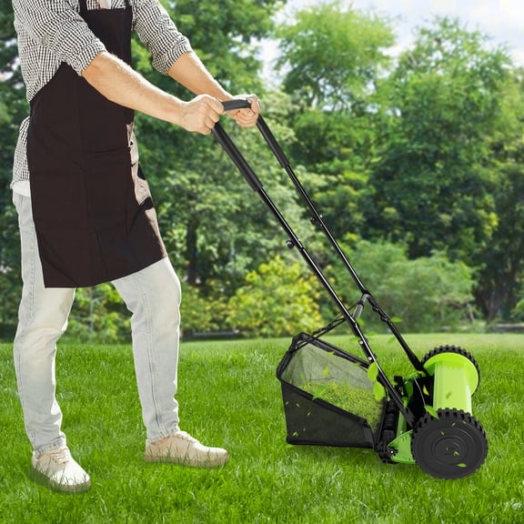 11.8-Inch 5-Blade Push Reel Lawn Mower – Manual Grass Cutter with 6-Gallon Large Capacity Bag, Height Adjustable (0.47-1.77 Inch) – Eco-Friendly, Quiet Mower for Small Flat Lawns & Yards