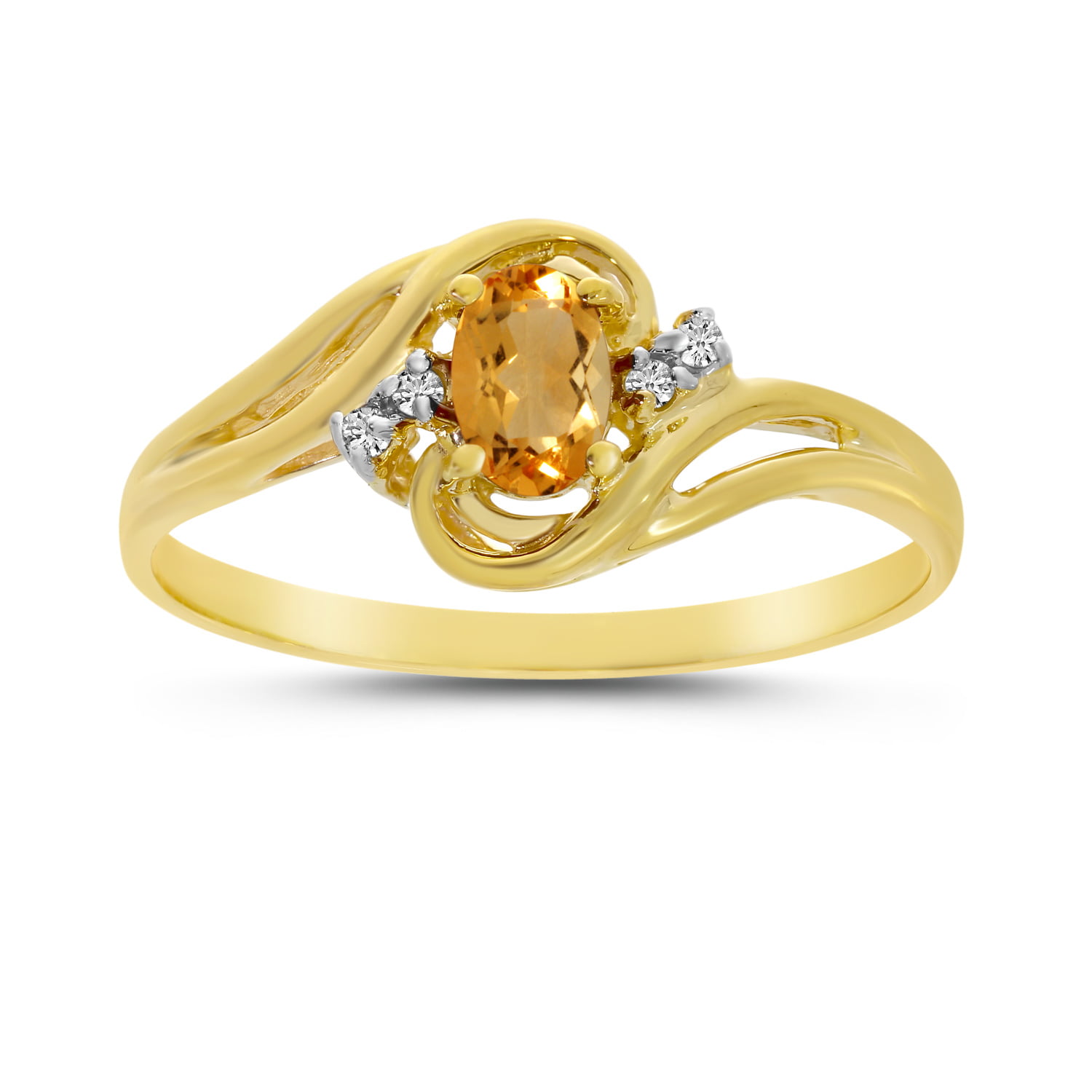 6 x 4 MM 0.31 Carat ctw 10k Gold Oval Yellow Citrine and Diamond Bypass Swirl Cocktail Anniversary Fashion Ring 