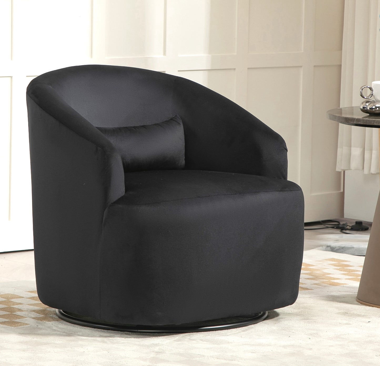 US Pride Furniture Accent Chair with Barrel-shaped Design and 360 Degree Swivel Feature Black
