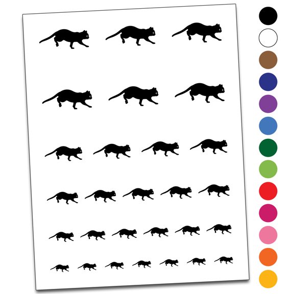 Cat on the Move Running Water Resistant Temporary Tattoo Set Fake Body Art Collection - Purple