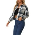 thumbnail image 4 of MODA NOVA Juniors Fall Lightweight Button Down Shirt Cropped Waffle Knit Shacket Jacket Gray Blue XS, 4 of 5