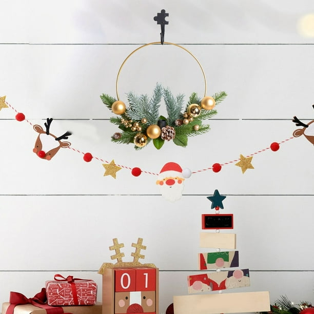 Corona navideña de metal multicolor para colgar en la pared | Decoración navideña redonda de imitación de 35 x 32 cm | Decoración festiva reutilizable para puerta de casa y fiesta