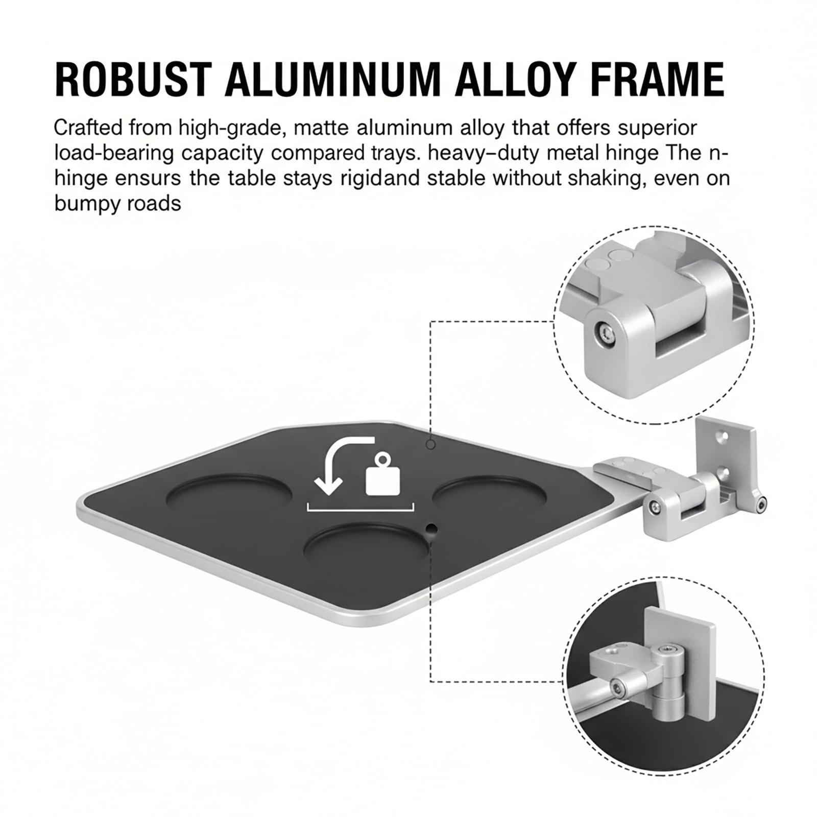 Aluminum Alloy Seat Armrest Folding Table,Left Mount Vehicle Seat Side Table,17.7 Inch Aluminum Alloy Bi-Fold Design for RV, Limo, Boat, Minibus