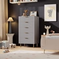 thumbnail image 3 of EastVita Fluted 5 Drawer Storage Dresser - Tall Modern Chest with Ample Deep Drawers and Wide Top - Wooden Organizer for Living Room/Hallway/Kids Room - Gray, 3 of 7